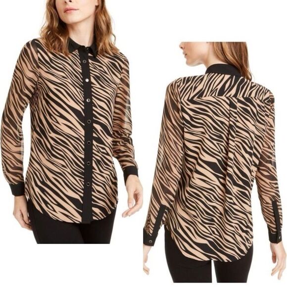 Anne Klein • Button-up Zebra Print Shirt - Picture 1 of 8